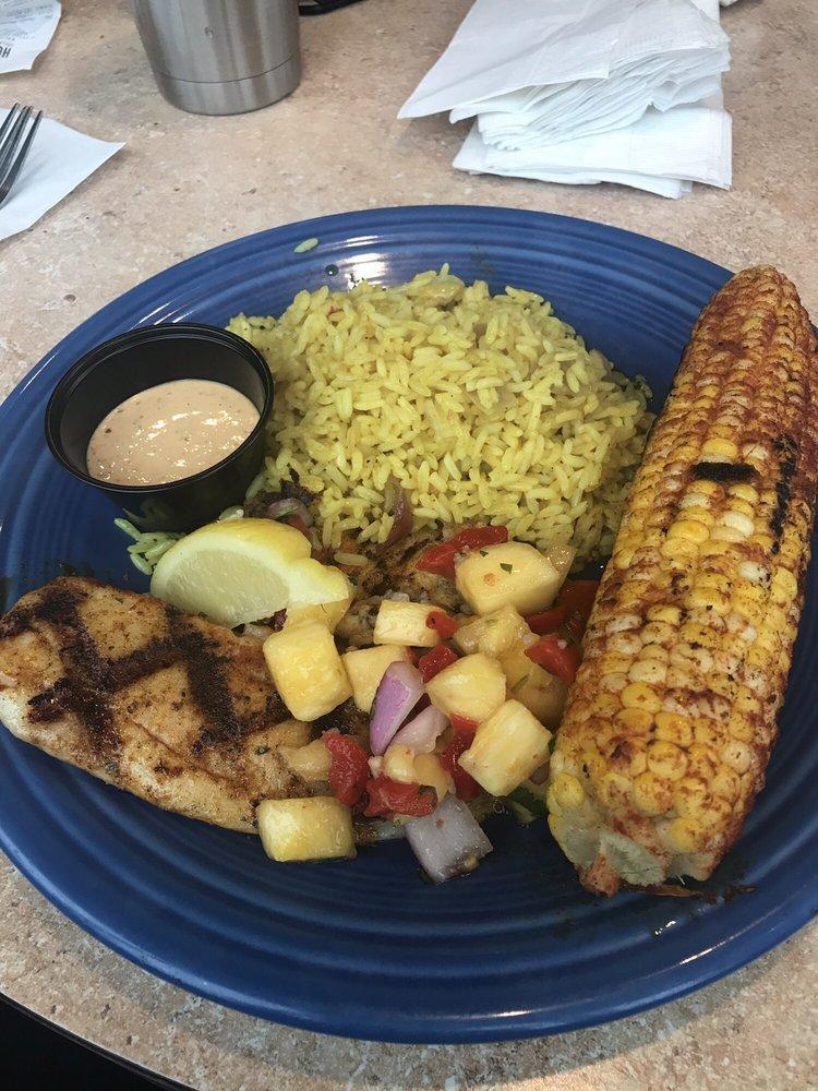 Tilapia · Chargrilled and lightly seasoned with humdingers spice. Includes remoulade, seasoned rice, choice of a topping and a side. Gluten free.