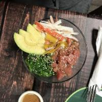 Tuna Bowl · With tuna, wakame seaweed, crab, avocado and quinoa.