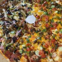 Chicken Garlic Pizza · Creamy garlic sauce, mozzarella cheese, mushrooms, diced chicken, red onions and fresh green...