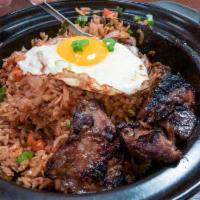 Kimchi & Pork Belly Fried Rice · Topped with a sunny side-up egg.