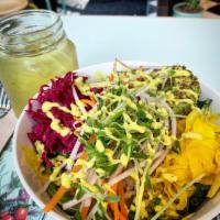 Botanical Salad · Salad mix, quinoa, superseed avocado, root vegetables, turmeric onion, red sauerkraut, pea s...