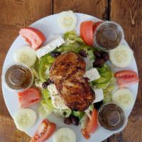 Greek Salad · Lettuce, tomato, cucumber, red onion, green pepper, feta cheese, Kalamata olives with Greek ...