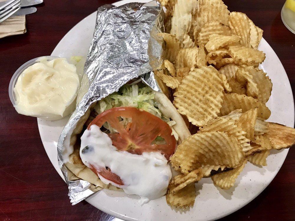 Chicken Gyro Sandwich · Greek seasoned grilled chicken, lettuce, tomato, onion, and tzatziki sauce served in a pita.