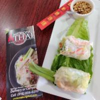 Spring Rolls · Rice pepper wrap with noodles, cilantro, lettuce, green onion, cucumber and carrot. Shrimp a...