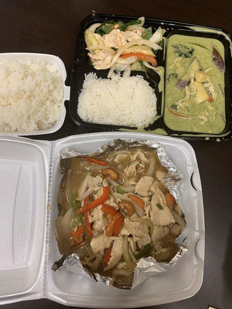 Green Curry · Spicy green curry in coconut milk with choice of meat,green bean, bamboo shoots, eggplant, bell peppers and basil.
