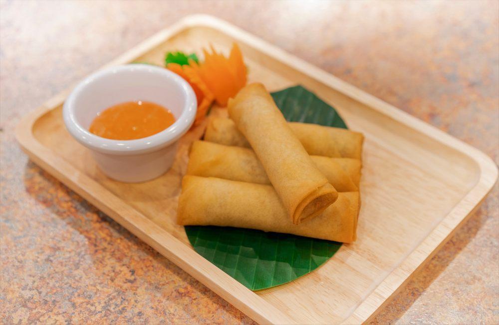 4 Crispy Spring Rolls · Crispy spring rolls stuffed with seasoned vegetables and glass noodles; served with sweet and sour sauce. Vegetarian.