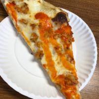 Buffalo Chicken Pizza · This pizza has a blue cheese base that's been covered in marinated Buffalo chicken and mozza...
