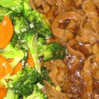 Broccoli Beef · Stir fried tender beef and fresh broccoli in a ginger soy sauce.