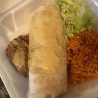 Super Burrito · Choice of chili Colorado, chicken or pork with rice, beans guacamole and sour cream.