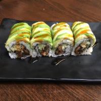 Dragon Roll · eel, cucumber and avocado topped with tobiko and glazed with eel sauce. 