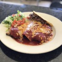 Combination Plate · Tamale, brisket enchilada, relleno and brisket taco. Served with beans and rice.