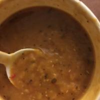 Red Lentil Soup · Red lentils, bulgur wheat, onion, finely chopped tomato paste, flour, olive oil, and dried c...