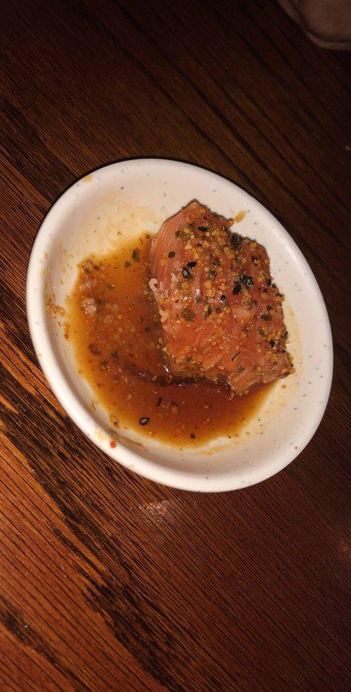 Pepper Salmon · Salmon seared with special peppers and ponzu vinaigrette.