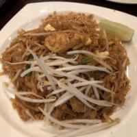 Pad Thai · Thai thin rice noodles tossed with eggs, bean sprouts, tofu, green onion and crushed peanuts...