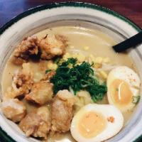 Tokyo Ramen · Curry base with pork broth, karrage, bean sprout, green onion, sweet corn, and soft boiled e...