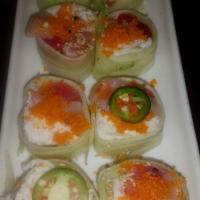 Cucumber Special Roll · Tuna, salmon, albacore, yellowtail and crab wrapped in a thin cucumber skin with spicy musta...