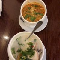 Tom Yum · Choice of protein. Hot and sour soup with mushroom, lemongrass, tomato, bell pepper and lime...