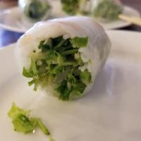 Spring Rolls · 3 pieces. Shrimp, vermicelli noodles, lettuce, and cilantro rolled in rice paper. Served wit...