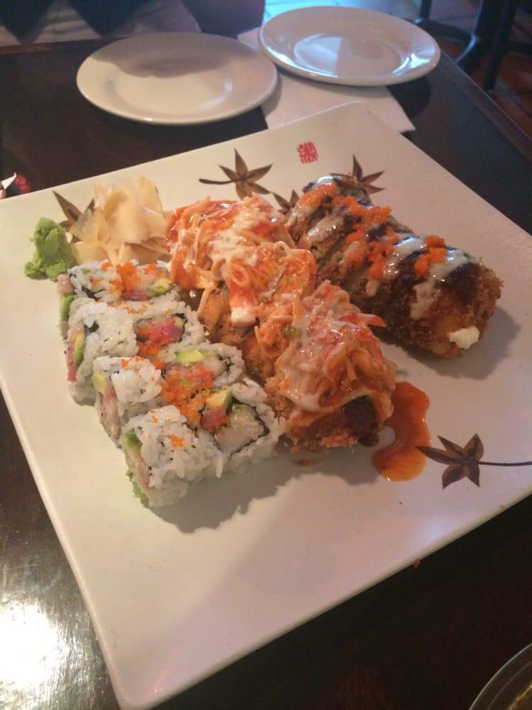 Crunchy Roll · Salmon, crabmeat and cream cheese topped eel sauce and wasabi sauce.