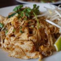 Pad Thai · Stir-fried rice noodles, egg, bean sprout, scallions & ground peanuts.