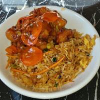 Mandarin Orange Chicken · Our famous orange sauce, garlic, ginger, scallions, crushed red peppers, carrots and chili o...