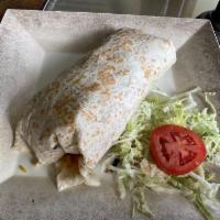 Del Mar Burritos · Grilled meat, cheese, guacamole and salsa fresca. Covered with chipotle sauce and melted che...