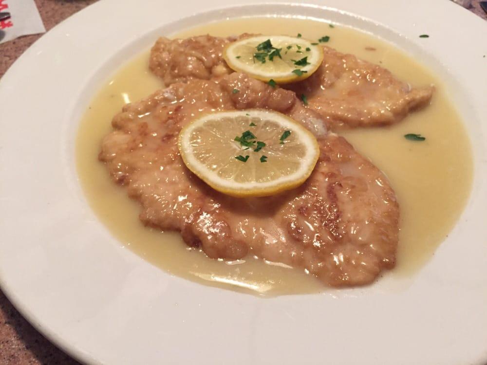 Chicken Francese · Batter-dipped sauteed in lemon, butter, and white wine. Served with a choice of tossed house salad or pasta.