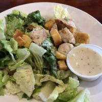 Caesar Salad · Fresh chopped romaine, parmesan cheese, and crispy seasoned croutons with a creamy Caesar dr...