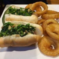 Broccoli Rabe Sandwich · Broccoli rabe with sausage and melted provolone.
