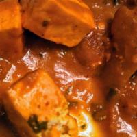 Paneer Tikka Masala · Cottage cheese cubes and vegetables cooked in a special tomato butter sauce.