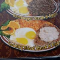 Breakfast Country Fried Steak · Flour dusted and fried.