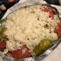 Mixed Antipasto Salad · Lettuce, tomatoes, cucumber, ham, salami, pepperoni, pepperoncini, and mozzarella cheese 
Wi...