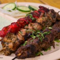 Mixed Karachi Grilled Kabab Platter · 1 beef, 1 tandoori chicken and 1 Mediterranean chicken kabab marinated over 24 hour in exoti...