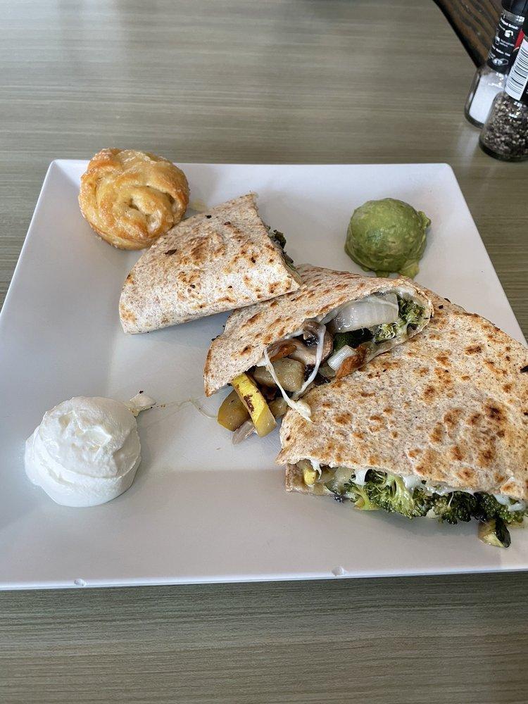Veggie Quesadilla Plate · Grilled veggies, black beans, corn, pepper jack, and provolone. Served with avocados and sour cream and salsa. Add grilled chicken, steak, or shrimp for an additional charge.