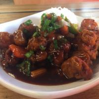 General Tso Chicken · Hand cut and battered chicken bites are wok-tossed with a tangy samba sauce with babycorn. G...