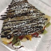 Mixed Fruit Crepe · with Nutella， whipped cream，Chocolate sauce