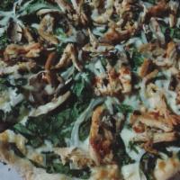 Popeye's Chicken · Spinach, mushroom, onion, tequila lime marinated chicken. With mozzarella and parmesan chees...