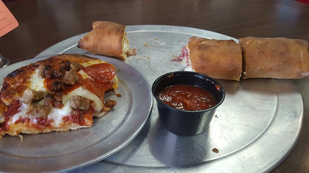Stromboli · Ham, salami, mushroom and cheese rolled in pizza dough and served with tomato sauce. Add toppings for an additional charge.