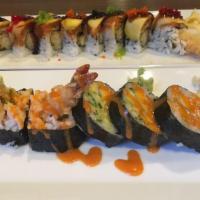Dragon Roll · California roll topped with eel, avocado and eel sauce. May contain sesame seeds.