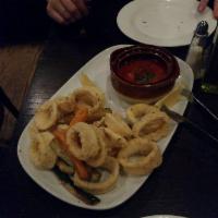 Fried Calamari · Served with zucchini and carrot strings with a side of marinara sauce.