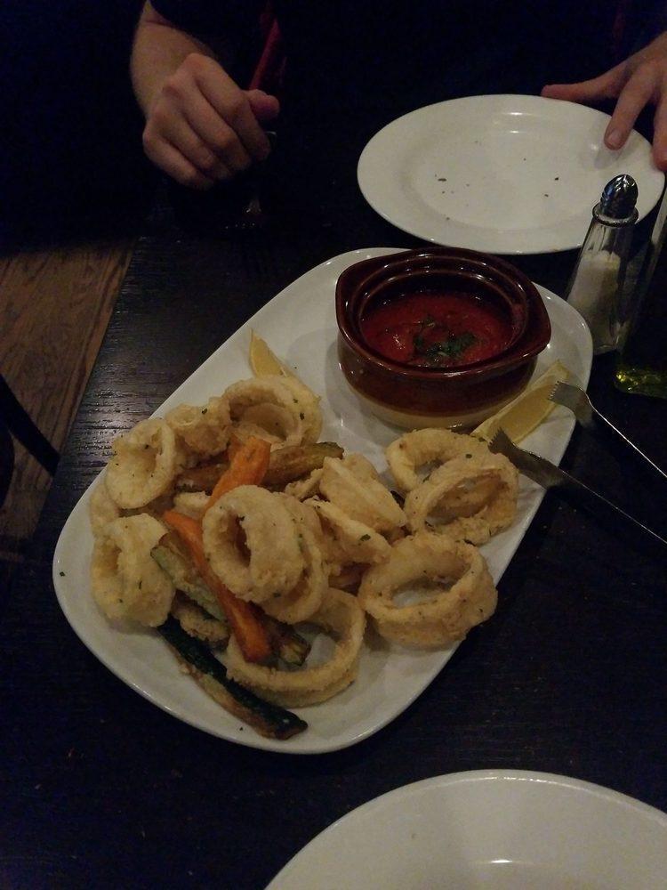 Fried Calamari · Served with zucchini and carrot strings with a side of marinara sauce.