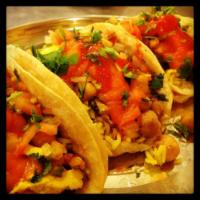Veggie Tacos · Rice, black beans, masala chickpeas and salsa. Vegetarian.