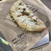 White Shroom Pizza · White sauce, mozzarella, fresh spinach, mushrooms, chicken and roasted garlic.