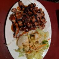Chicken Teriyaki · Served with salad, miso soup, rice.