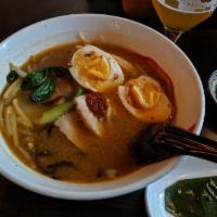 Miso Ramen · Red Miso Broth / Grilled Pork Belly / Soft Boiled Egg / Green Onion / Corn / Bok Choy