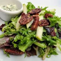 Gorgonzola Salad · Vegetarian. Mixed baby greens with green apples, candied pecans ＆ Gorgonzola cheese, vinaigr...