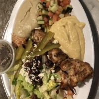 Chicken Kabob Plate · 2 Skewers of grilled chicken breast, marinated in our custom spice blend. Served with rice o...