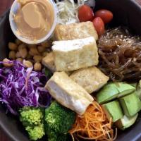 Garden Bowl · House salad with sweet potato noodle, Spring mix, shredded carrot, white and red cabbage, av...