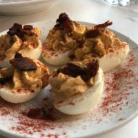Spicy Deviled Eggs with Bacon or Smoked Salmon · 