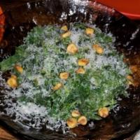 Kale Salad · Pecorino, fried bread croutons, lemon and Caesar dressing. Vegetarian.